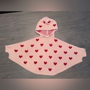 Pink Heart Patterned Kids Poncho